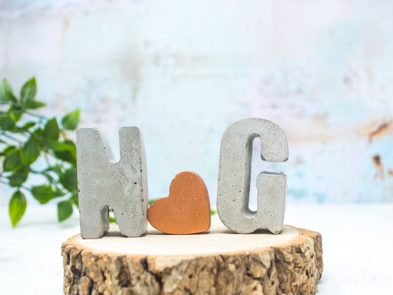 Custom Concrete Initial Gift Set, includes two 3d letters and a cute mini 3d heart Raw Letters Copper Heart image 9