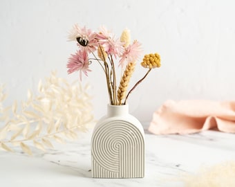 Modern Arch Concrete Vase: Minimalist Home Decor for Dried Flowers