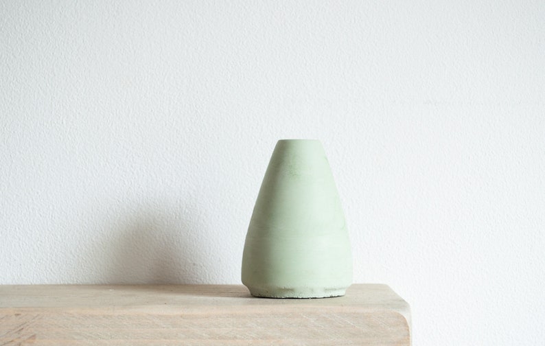 Minimal Concrete Bud Vases, simple dried flower vases, available in two styles and several colours, perfect as a housewarming gift EDVS1 Green Concrete