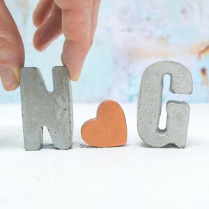 Custom Concrete Initial Gift Set, includes two 3d letters and a cute mini 3d heart Raw Letters Copper Heart image 5