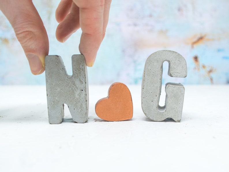 Custom Concrete Initial Gift Set, includes two 3d letters and a cute mini 3d heart Raw Letters Copper Heart image 5