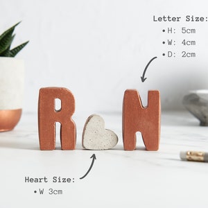 Couple initials gift set, Concrete 3d letter set, Copper anniversary gift set, two concrete letters and a mini 3d heart image 2