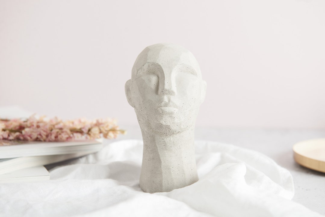 3d Abstract Concrete Head Sculpture, Cast in Solid Concrete and