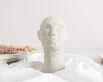 3d abstract Concrete head sculpture, cast in solid concrete and available in several colours