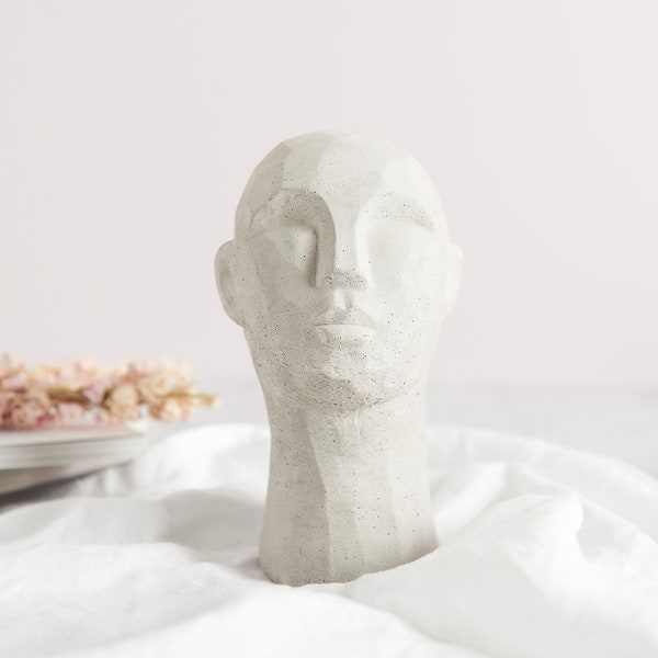 3d abstract Concrete head sculpture, cast in solid concrete and available in several colours