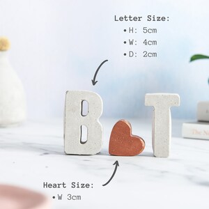 Custom Concrete Initial Gift Set, includes two 3d letters and a cute mini 3d heart Raw Letters Copper Heart image 2