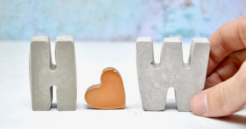 Custom Concrete Initial Gift Set, includes two 3d letters and a cute mini 3d heart Raw Letters Copper Heart image 8