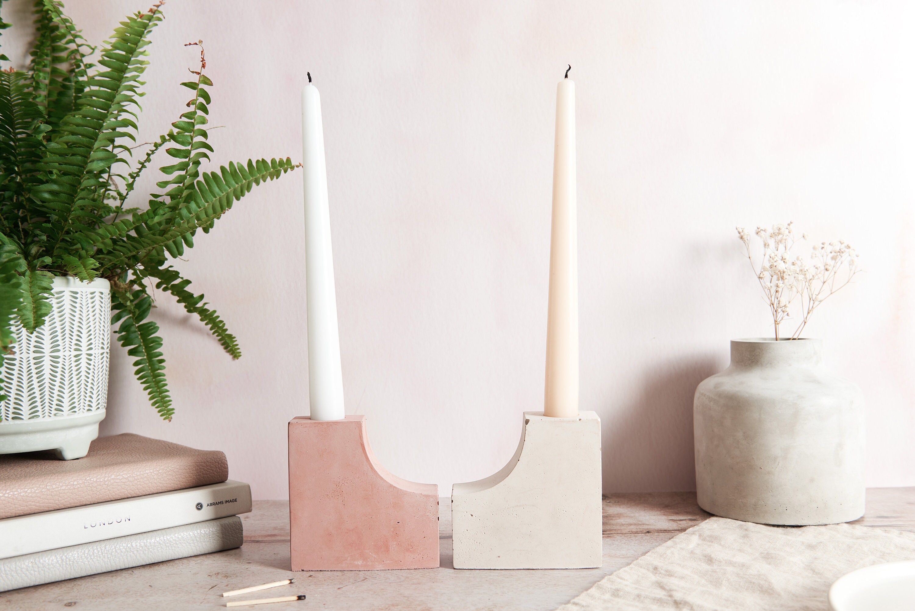 L Shaped Concrete Candle Holder - Modern and Versatile Home Decor. Available in multiple colours