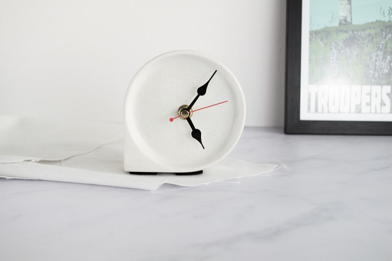 Round minimal concrete clock, modern desk clock, perfect for the office or mantlepiece image 7