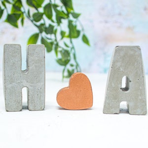 Custom Concrete Initial Gift Set, includes two 3d letters and a cute mini 3d heart Raw Letters Copper Heart image 7