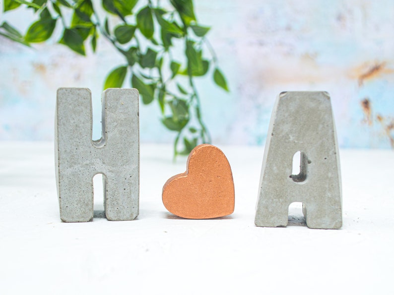 Custom Concrete Initial Gift Set, includes two 3d letters and a cute mini 3d heart Raw Letters Copper Heart image 7