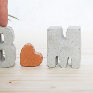 Custom Concrete Initial Gift Set, includes two 3d letters and a cute mini 3d heart Raw Letters Copper Heart image 4
