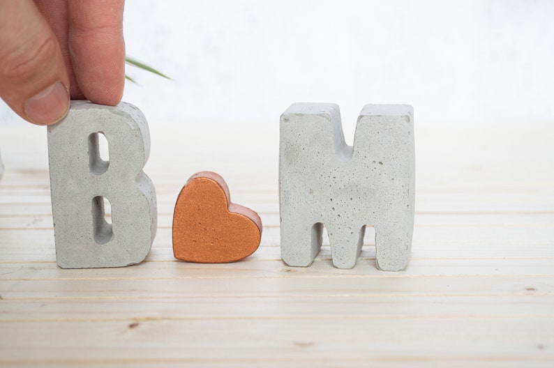 Custom Concrete Initial Gift Set, includes two 3d letters and a cute mini 3d heart Raw Letters Copper Heart image 4