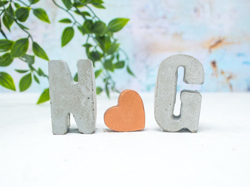 Custom Concrete Initial Gift Set, includes two 3d letters and a cute mini 3d heart Raw Letters Copper Heart image 10
