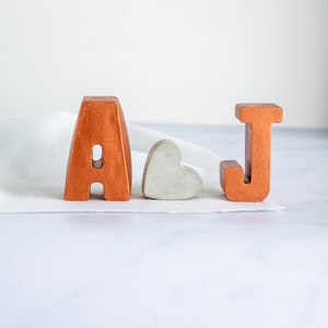 Couple initials gift set, Concrete 3d letter set, Copper anniversary gift set, two concrete letters and a mini 3d heart image 4