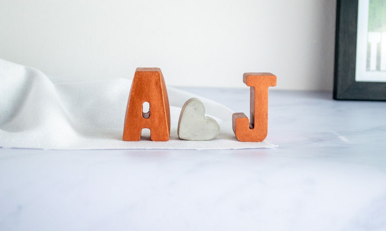 Couple initials gift set, Concrete 3d letter set, Copper anniversary gift set, two concrete letters and a mini 3d heart image 4