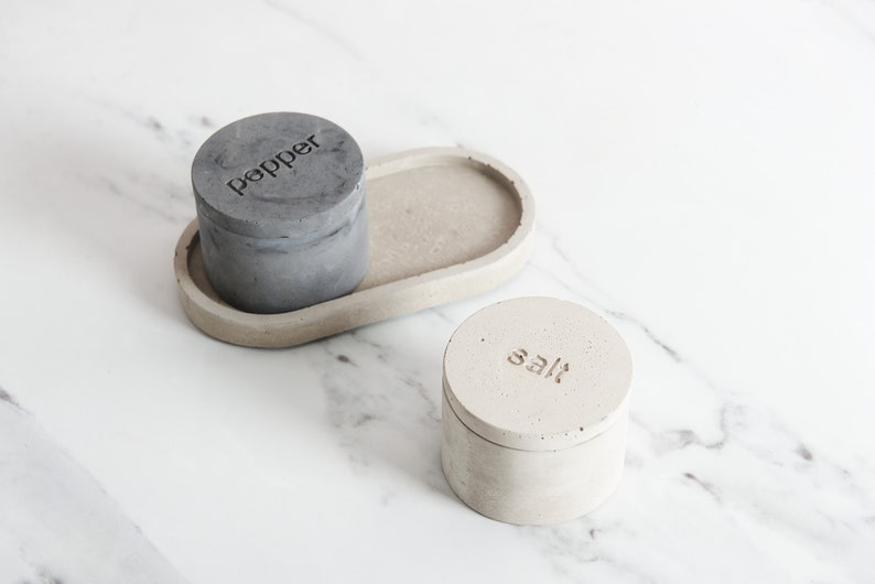 Concrete Salt and Pepper Pinch Pot Set, perfect for a minimal modern kitchen. New home gift image 5