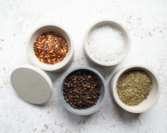 Concrete Salt and Pepper Pinch Pot Set, perfect for a minimal modern kitchen. New home gift