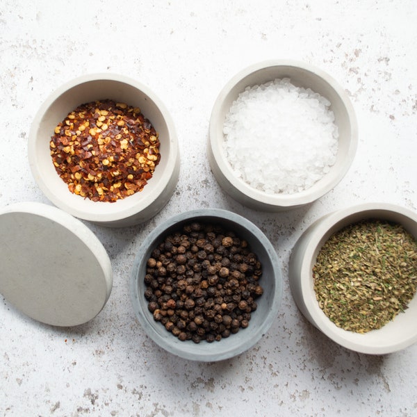 Beton Salz und Pfeffer Pinch Pot Set, perfekt für eine minimalistische moderne Küche. Neues Zuhause Geschenk