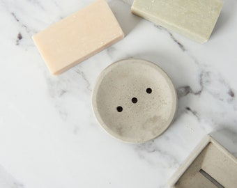 Round Draining Concrete Soap Dish: Modern Bathroom Decor, Three Drain Holes