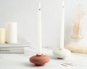 Round Saucer Shaped Candle Stick Holder - Abstract Design with a Flying Saucer Shape