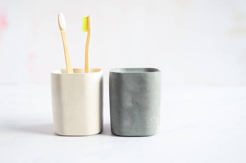 Minimal concrete toothbrush holder, Perfect minimal bathroom decor and available in multiple concrete colours image 4