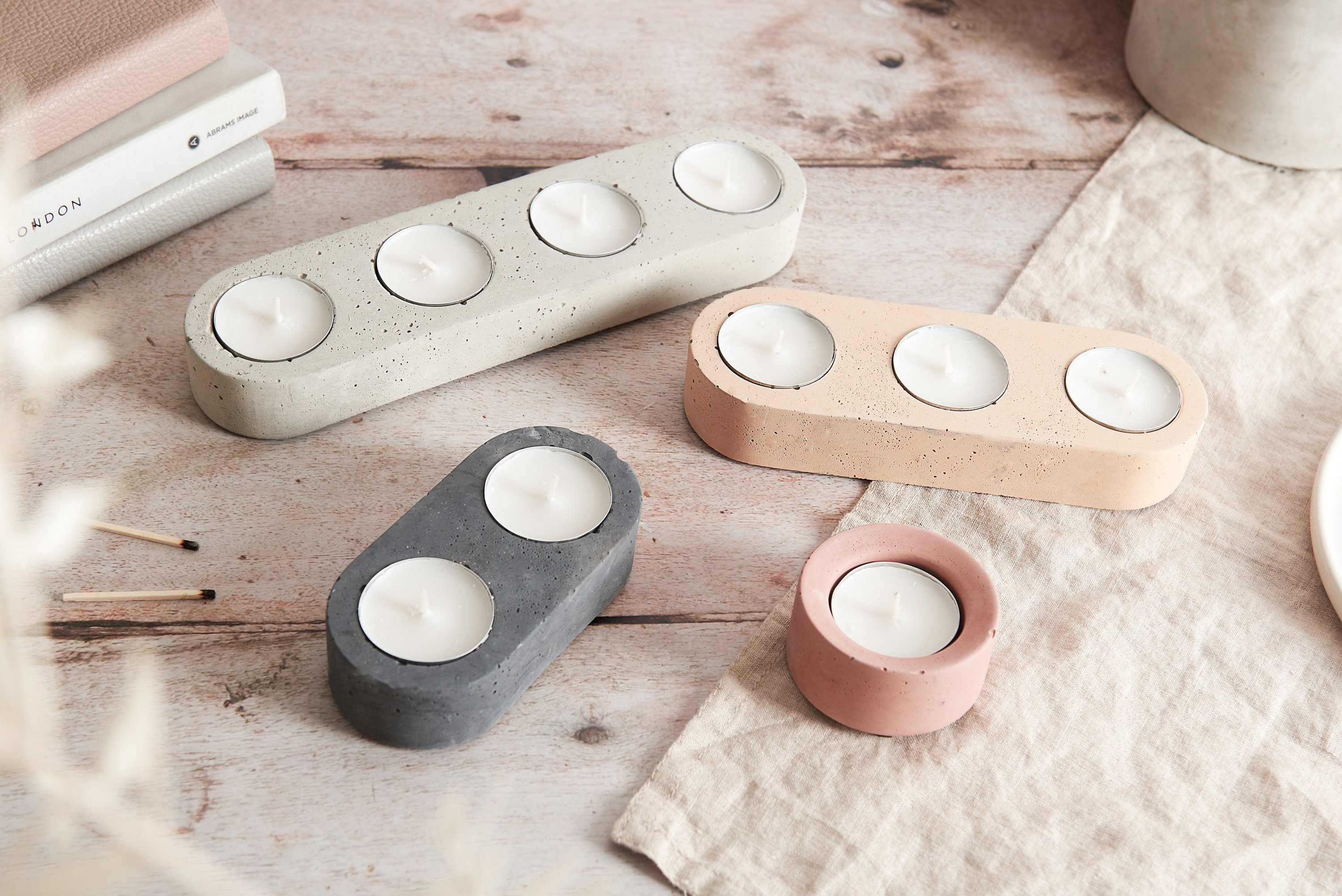 Oval Concrete Tea Light Holder Modern Home Decor, Handmade in Bristol