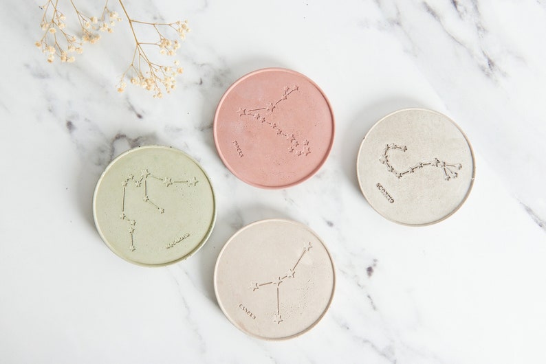 Constellations Coasters Zodiac Concrete Trays - Personalized Star Sign Jewelry Storage - Etsy