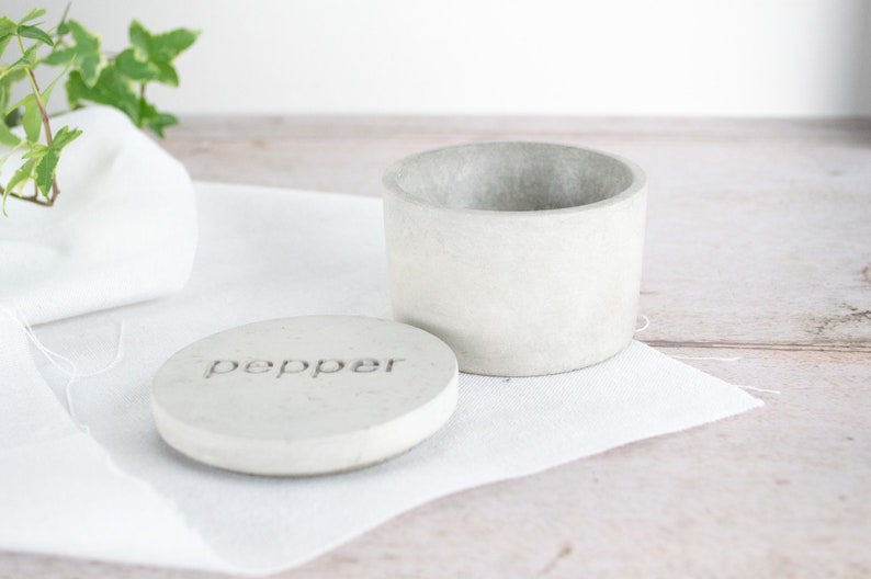 Concrete Salt and Pepper Pinch Pot Set, perfect for a minimal modern kitchen. New home gift image 2