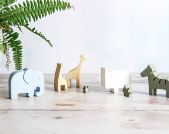 3d Concrete Safari Animal Figures, perfect fun and stylish nursery shelf decoration, 4 animal sets available