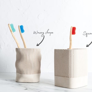 Minimal concrete toothbrush holder, two styles and multiple concrete colours available. Perfect minimal bathroom decor image 2