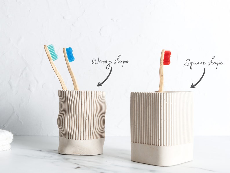 Minimal concrete toothbrush holder, two styles and multiple concrete colours available. Perfect minimal bathroom decor image 2