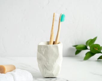 Concrete Toothbrush Holder Pot: Rock Style Bathroom Organizer, Modern Decor