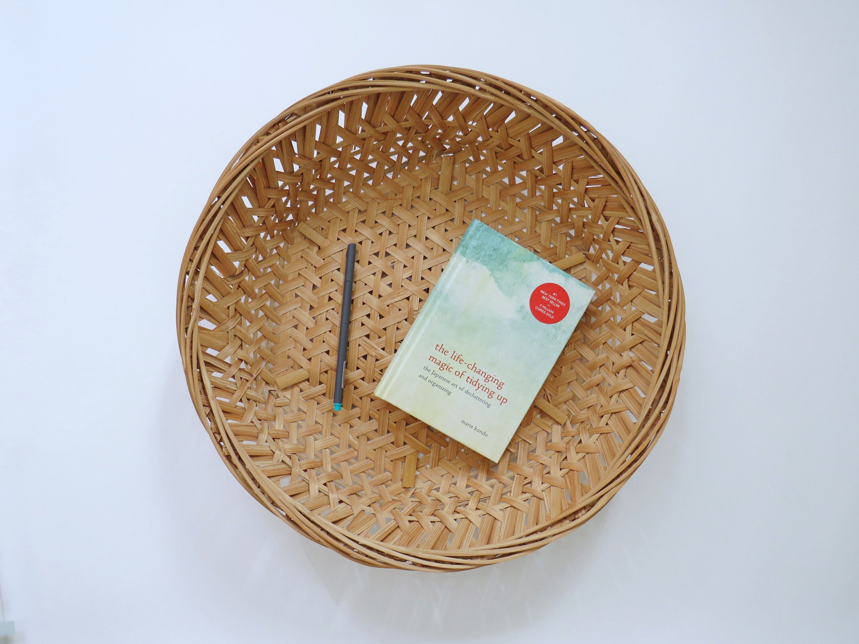 Vintage Basket Large 17' Round Shallow Basket Woven Etsy