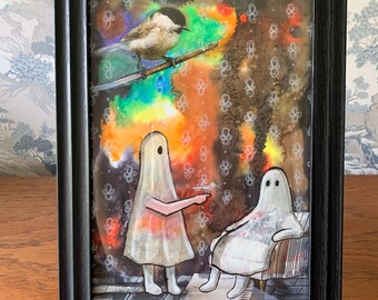 Spooky Ghost Couple Art: Gothic Horror Illustration, Framed Artwork