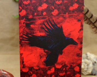 Raven Greetings Card - Flying Crow - Bird, Gothic, Horror, Creepy, Spooky Card