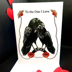 Raven Love Greetings Card - Valentine’s Day, Anniversary, Crow Love Card, Romantic, Love birds, Gothic love Card, spooky valentine card