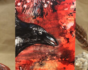 Flying Crow Greetings Card - Raven, Wild Bird, Horror, Gothic, Nature, Animal Card