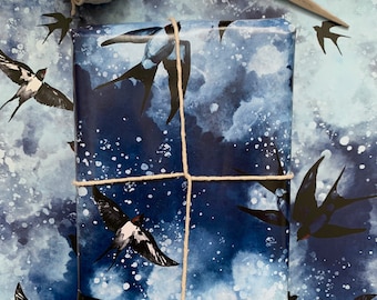 Blue Swallow Bird Wrapping Paper - Bird Gift Wrap, Flying Bird Paper, British bird, wildlife gift wrap