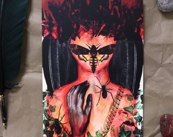 Death's Head Moth Art Print: Gothic Horror Illustration