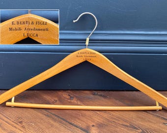Vintage Branded Wooden Coat Hanger: Retro Hotel & Tailor