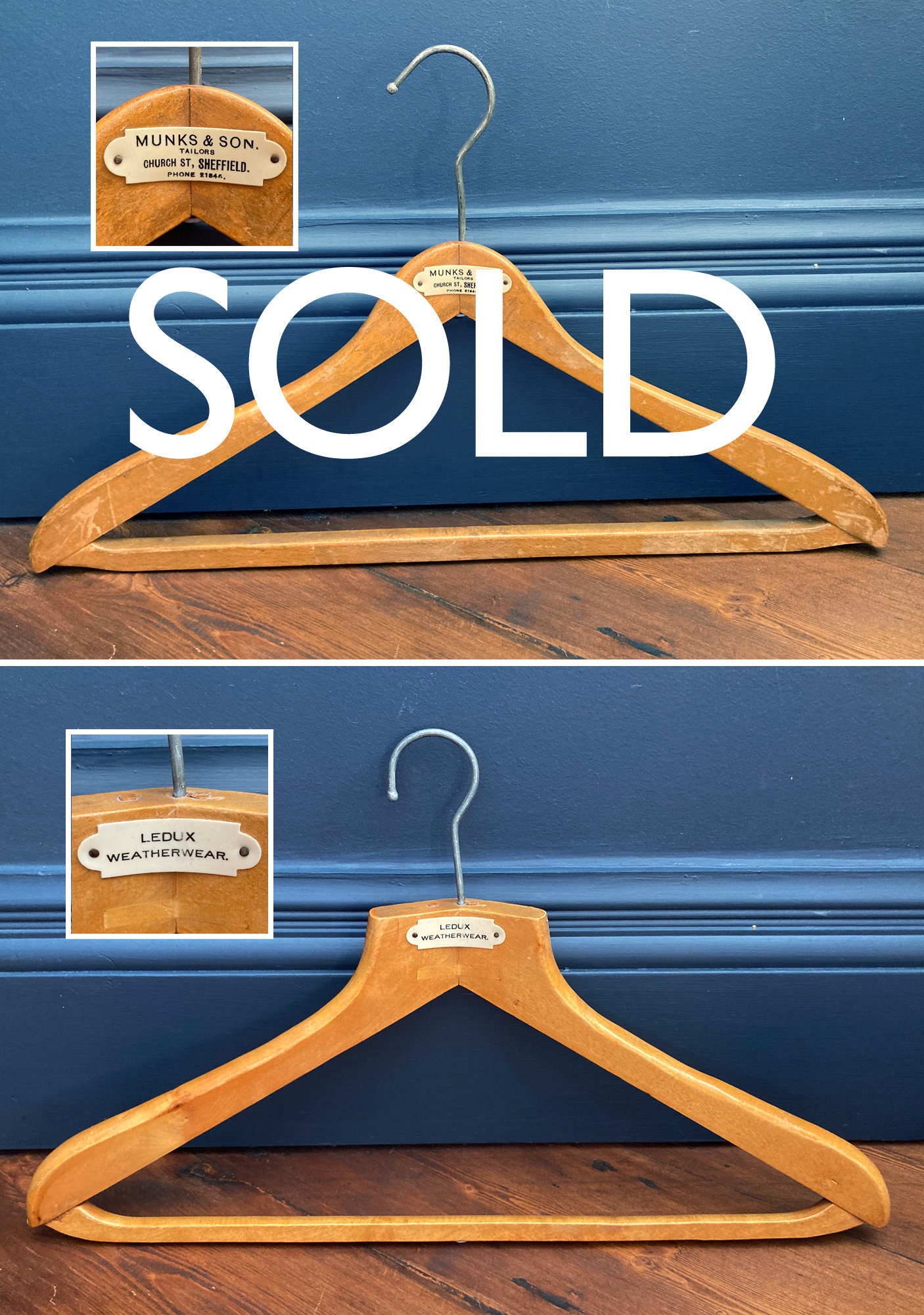 Vintage Branded Wooden Coat Hanger: Retro Hotel & Tailor