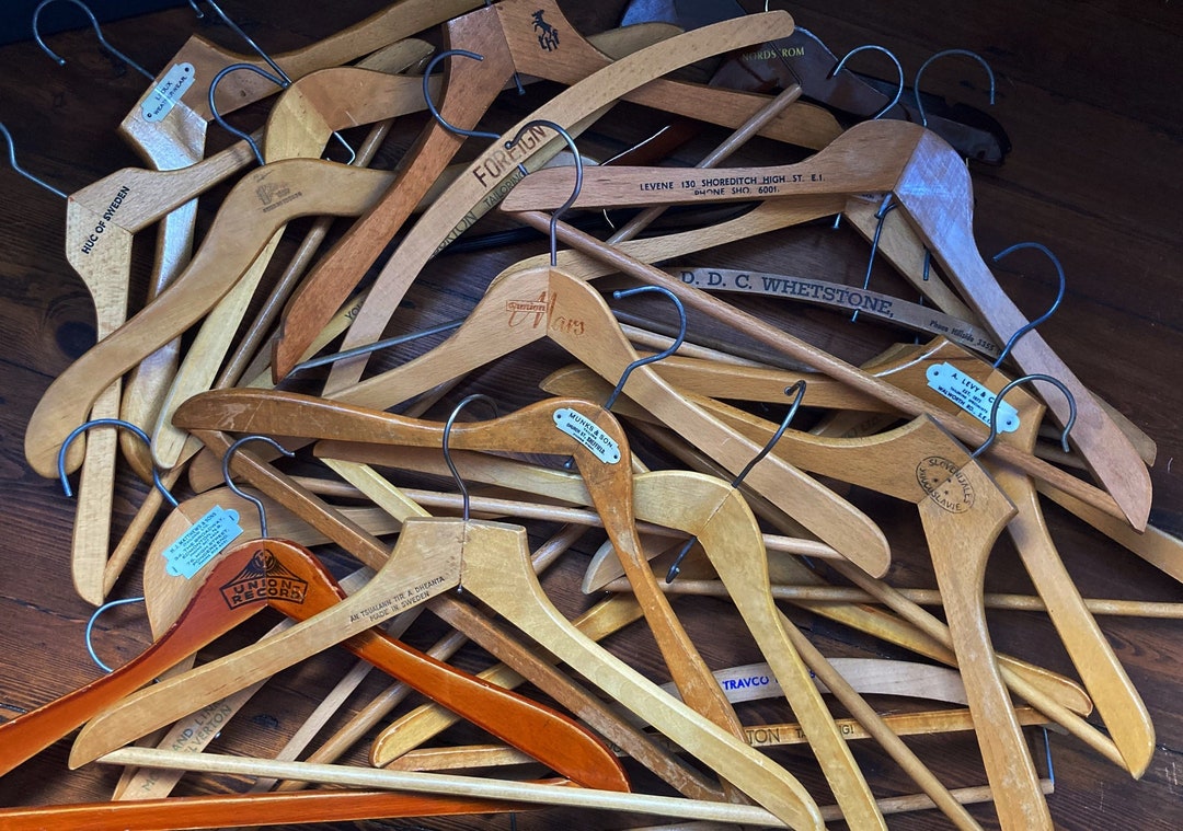 Vintage Branded Wooden Coat Hanger: Retro Hotel & Tailor