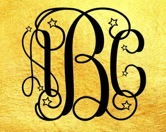Vine Monogram Svg, Star Interlocking Monogram, Star Vine Monogram Font, Monogram Alphabet, Cricut Svg, Silhouette Cut Files, Cut Files