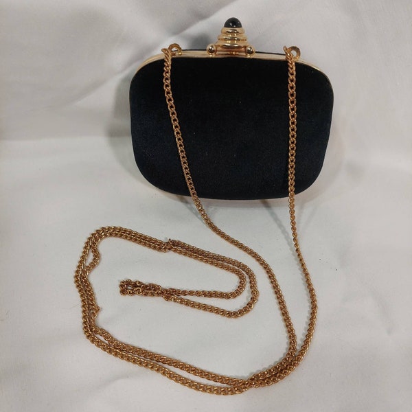 Vintage Black Velvet Hardshell Evening Bag