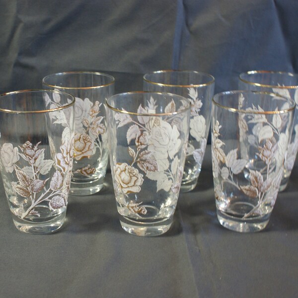 Vintage Libbey Rose Bouquet Tumblers, Set of 6