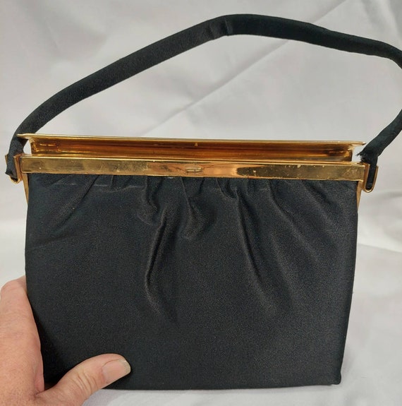 Vintage Black Satin Handbag - image 3