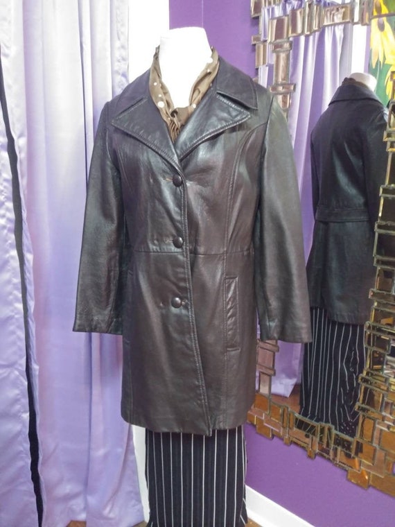 Vintage Mocha Brown Leather Long Jacket Ladies Small Vintage Mocha Brown Leather Long Jacket