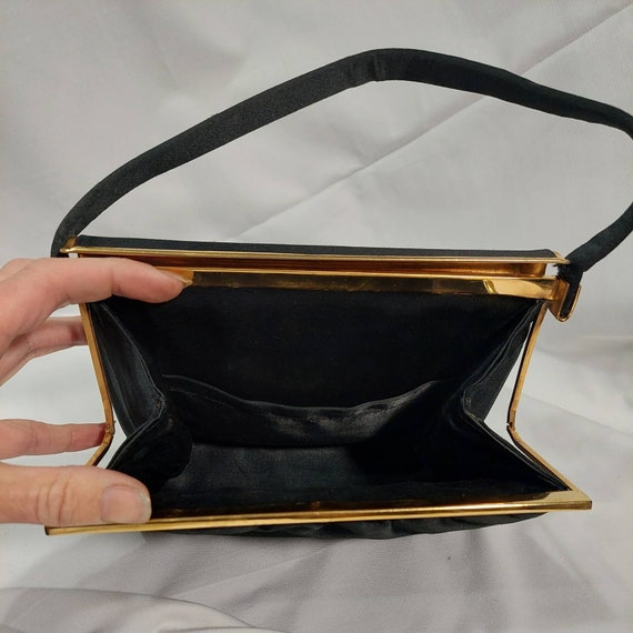 Vintage Black Satin Handbag - image 6
