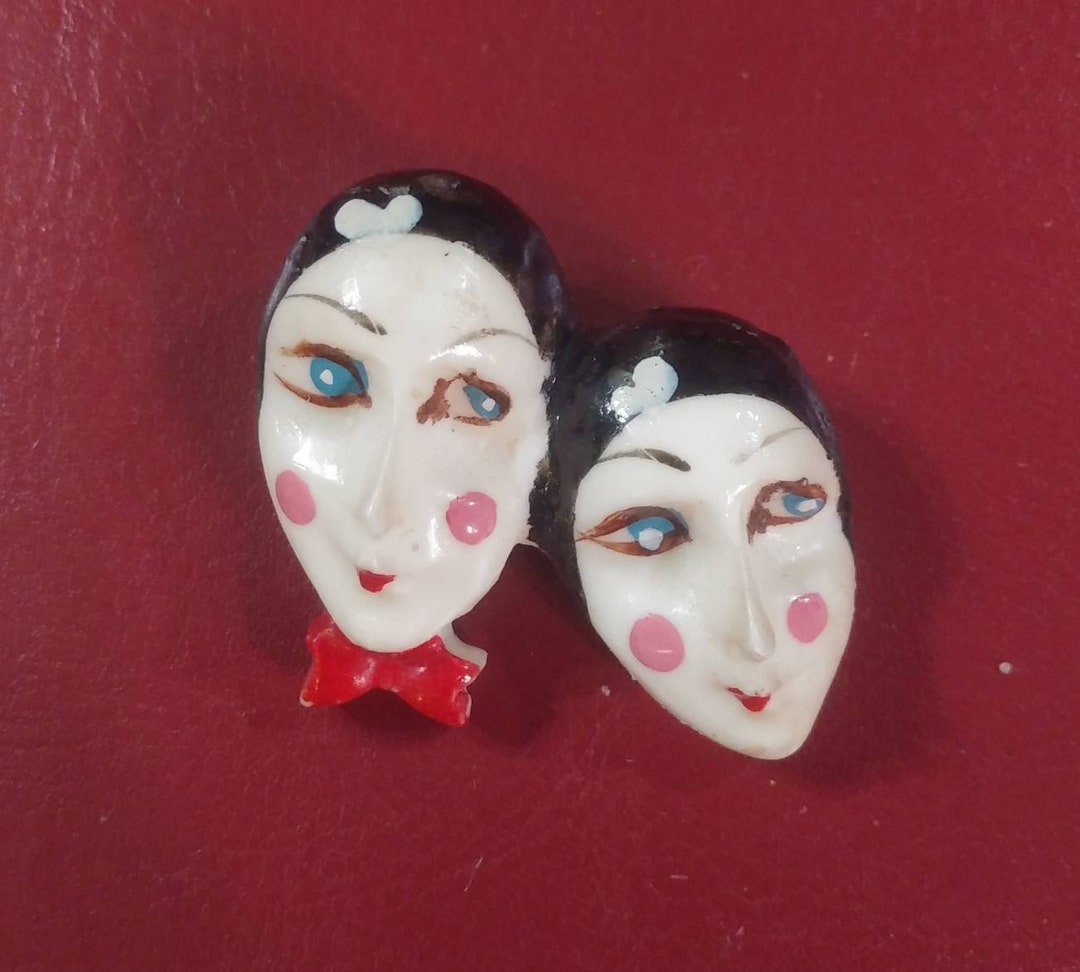 Vintage Deco Painted Celluloid Pierrot Pin - Etsy